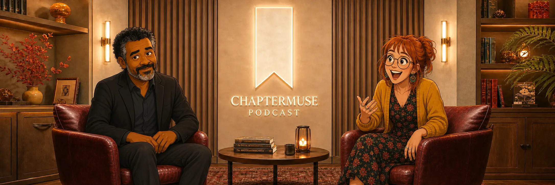 Miles and Milly in the ChapterMuse Podcast studio
