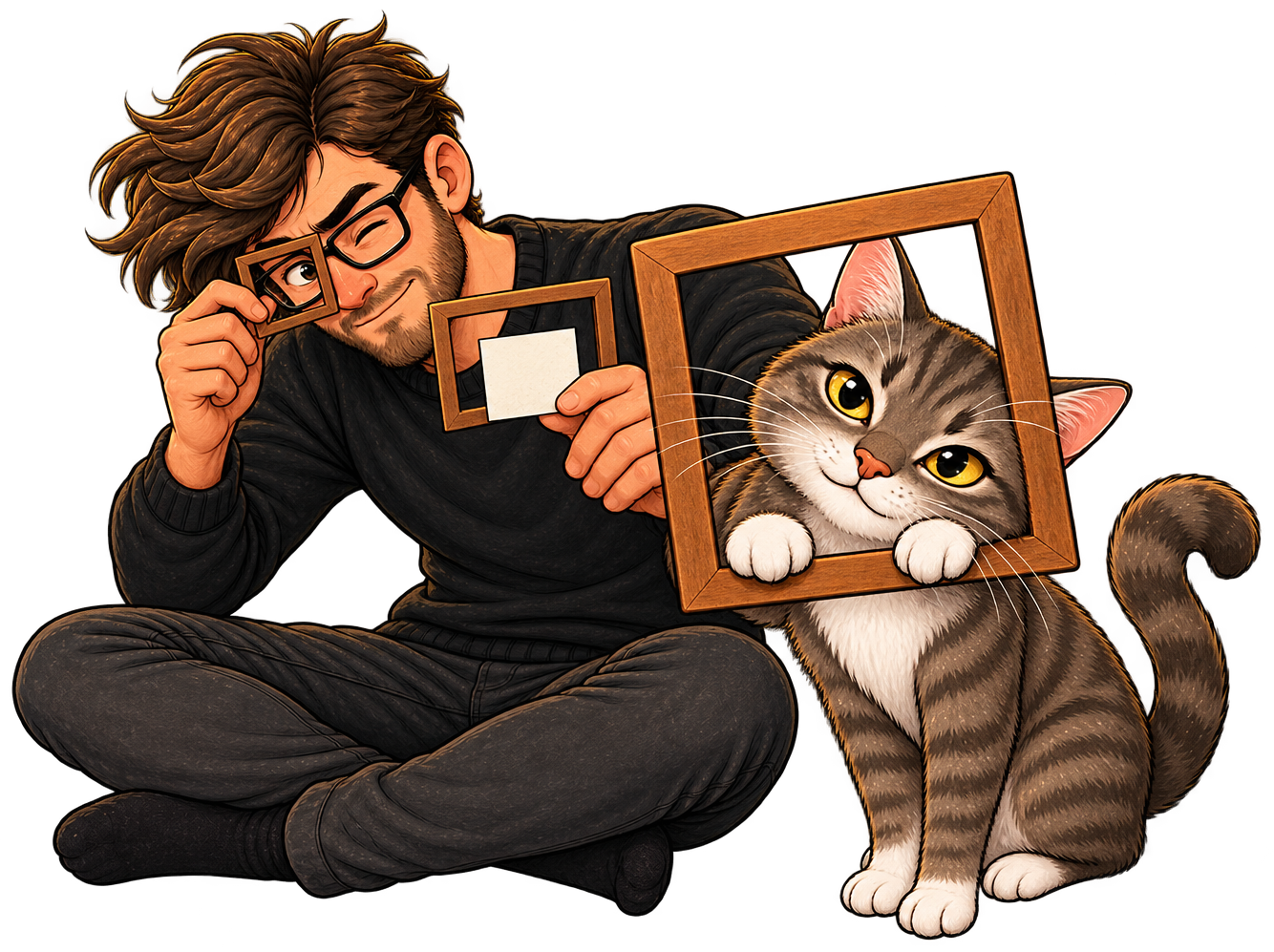 Calvin tests nested viewfinders while Muse looks straight through the nearest frame