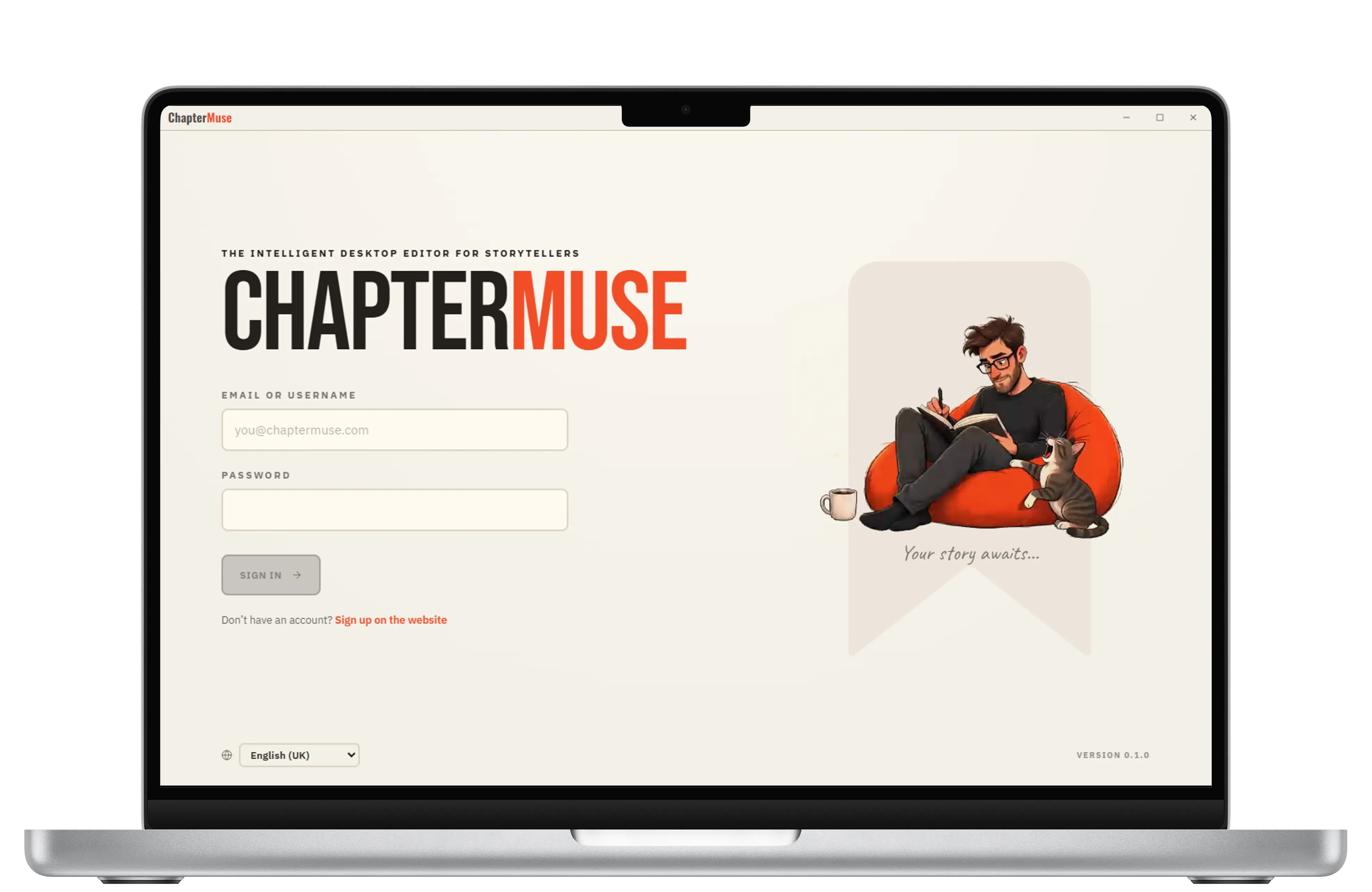 ChapterMuse open on a laptop at the sign-in screen